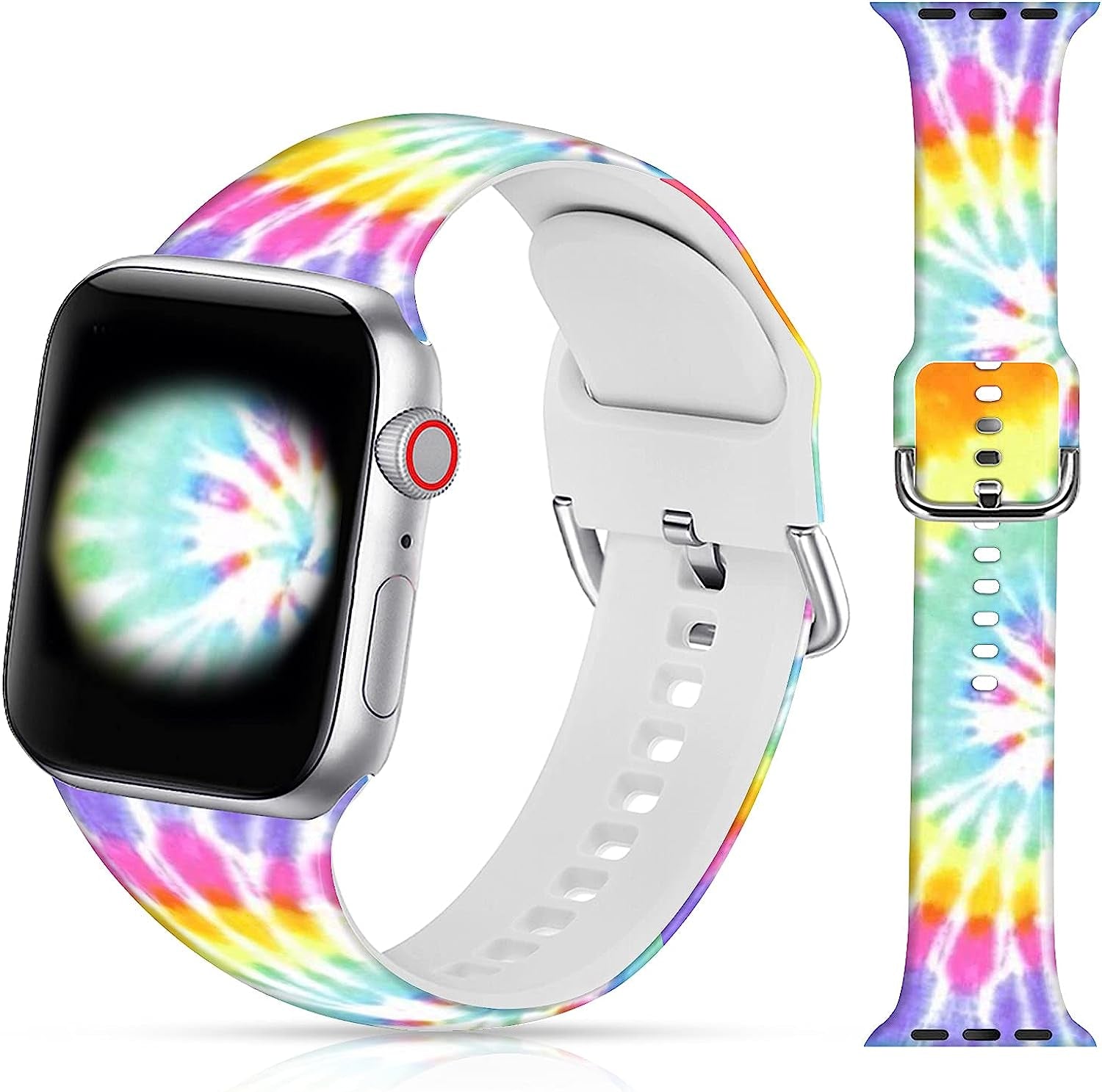 LAACO Silicone Sport Bands Compatible with Apple Watch 49Mm 45Mm 44Mm 42Mm 41Mm 40Mm 38Mm for Women Men Girls, Floral Design Replacment Strap for Iwatch SE Utral/Series 8/7/6/5/4/3/2/1  LAACO Pink Tie Dye 38mm/40mm/41mm 