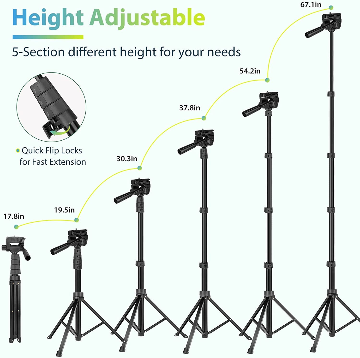 Aureday 67” Phone Tripod, Detachable and Extendable Selfie Stick Tripod for Iphone/Android Smartphone/Camera/Gopro, Portable Cell Phone Tripod with 360-Degree Rotatable Pan Head  Aureday   