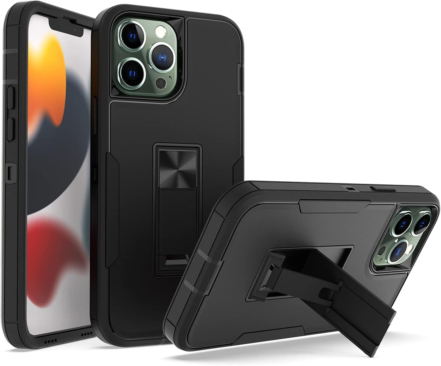 Wulibox Professional Design for Iphone 12 Pro Max Case with Stand, Shockproof Drop Protection, Fit for Magnetic Car Mount, Upgrade Hard Pc&Premium Soft TPU Kickstand for Men Women (Black-Orange)  Wulibox Black  