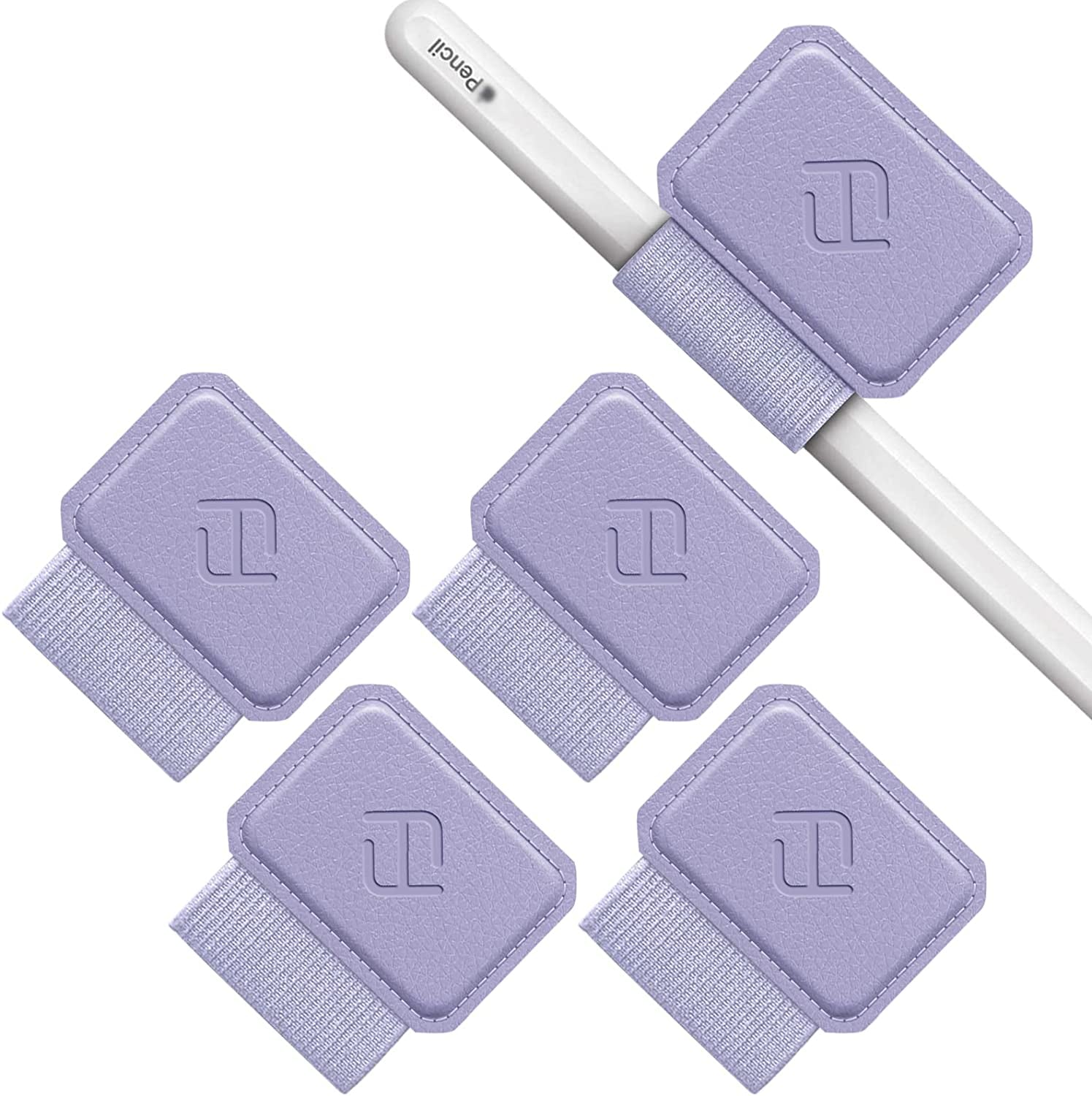 Fintie 4 Pack Pen Loop Holder Compatible with Apple Pencil 1St & 2Nd Generation and Stylus Pens, Elastic Adhesive Leather Pen Sleeve Attached to Cases, Notebooks Journals Calendars, Black  FINTIE Lilac Purple  