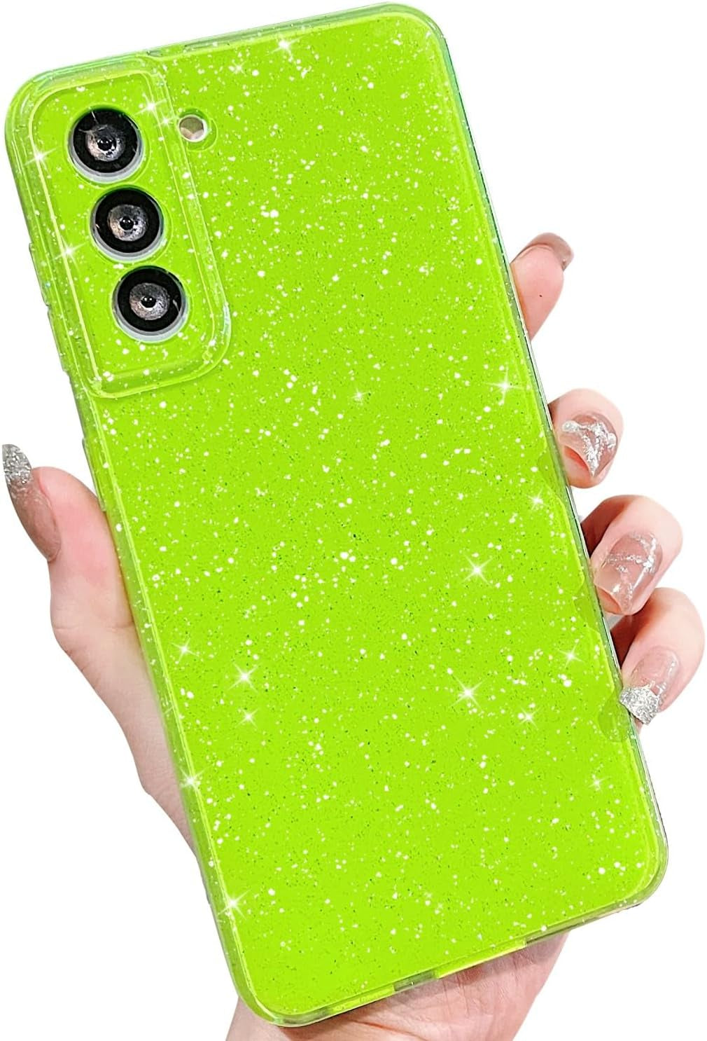 MINSCOSE Compatible with for Samsung Galaxy S21 Ultra Case,Cute Neon Bright Color,Glitter Bling Thin Slim Shockproof Silicone Sparkly Case, Soft TPU Phone Case for Women Girl-Hot Pink  MINSCOSE Neon Green S21 
