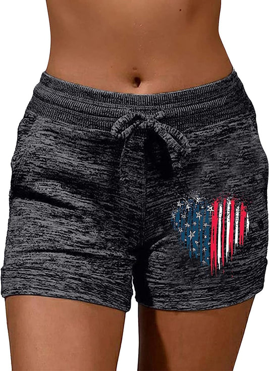 Gym Shorts Women USA Flag Printed Running Shorts with Pockets Soft Drawstring Lounge Shorts Fashion Low Waist Short Pants  Generic   