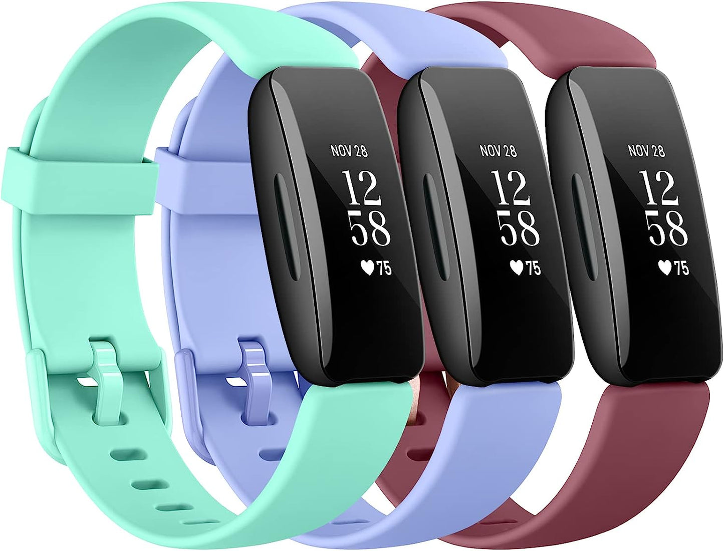 3 Pack Silicone Bands Compatible with Fitbit Inspire 2 Bands for Women Men, Adjustable Replacement Sport Wristbands Straps for Fitbit Inspire 2 / Ace 3 (Black/Gray/White)  Mugust Mint Green/Lavender/Wine Red  