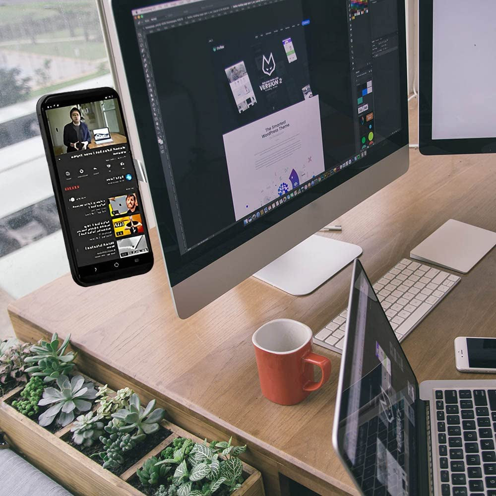 QYHOO Laptop Phone Holder, Adjustable Magnetic Laptop Phone Stand Side Mount Clip, Slim Portable Foldable Computer Monitor Expansion Bracket, Multi-Tasking, Dual Screen (Silver)  QYHOO   