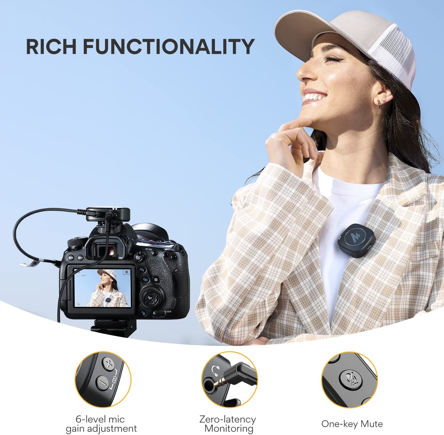 MAONO Compact Wireless Lavalier Microphone, 2.4Ghz Dual Lapel Mics with Real-Time Monitoring, Gain Adjustment and Mute for Interview, Vlogging, Live Streaming, Phone, Camera (WM820 A1)  MAONO   