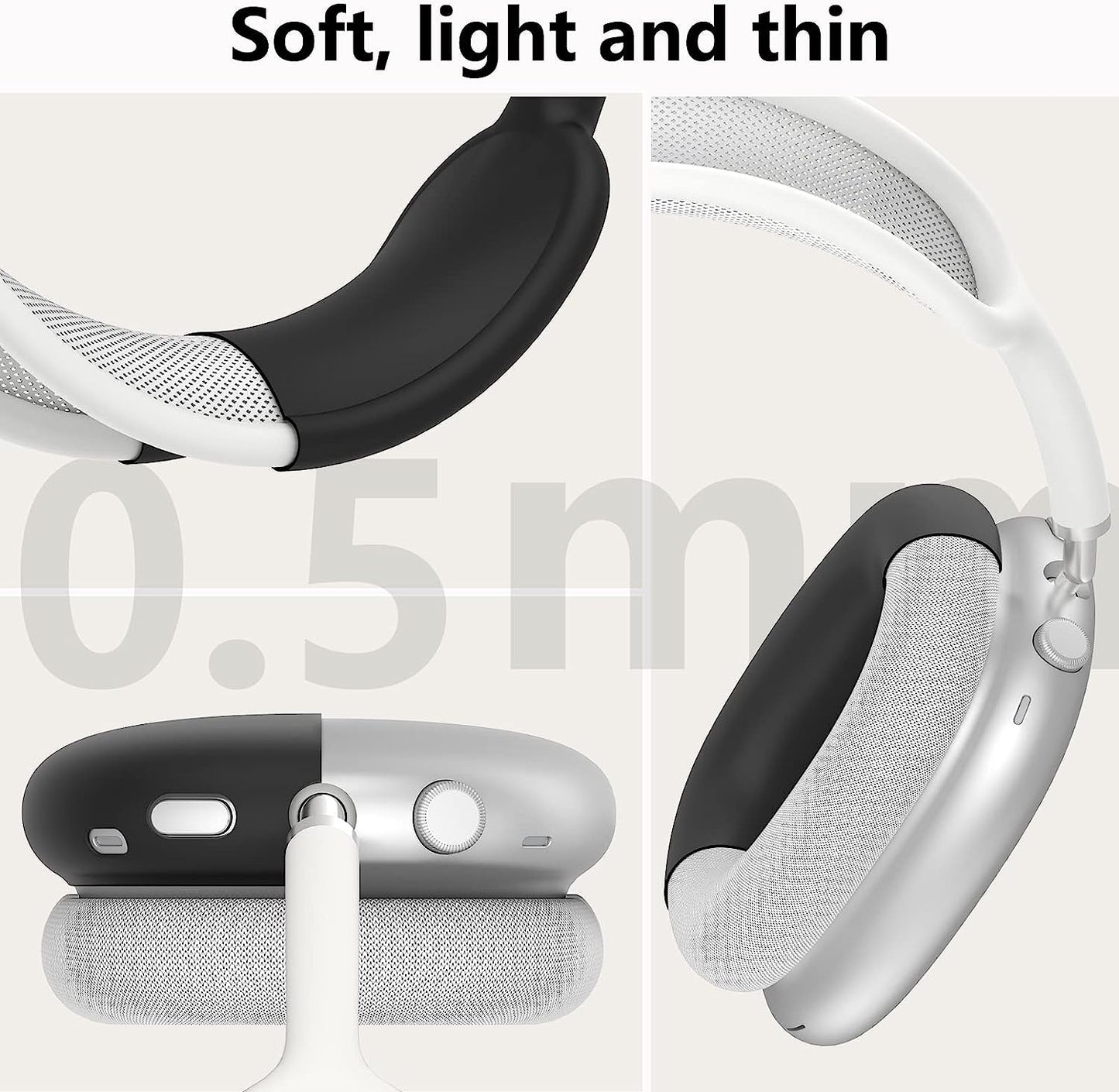 Silicone Case Cover for Airpods Max Headphones, Anti-Scratch Ear Pad Case Cover/Ear Cups Cover/Headband Cover for Airpods Max, Accessories Soft Silicone Skin Protector for Apple Airpods Max (Black)  PonKet   