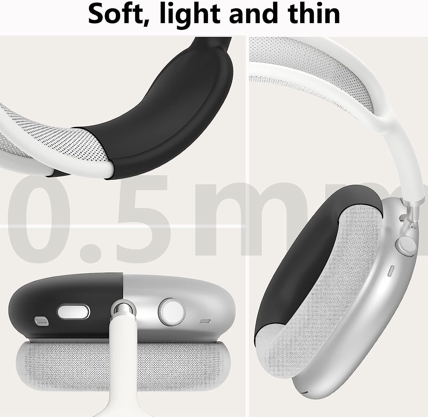 Silicone Case Cover for Airpods Max Headphones, Anti-Scratch Ear Pad Case Cover/Ear Cups Cover/Headband Cover for Airpods Max, Accessories Soft Silicone Skin Protector for Apple Airpods Max (Black)  PonKet   