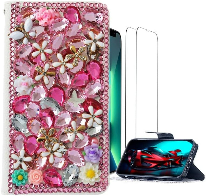 Luziun Glitter Phone Case Compatible with Samsung Galaxy Note 20 Ultra 5G - 3D Luxury Girls Women Shiny Bling Design for Samsung Galaxy Note 20 Ultra 5G  LUZiUN Pink Flower Floral - Wallet Case Design For Iphone 12 / Iphone 12 Pro 