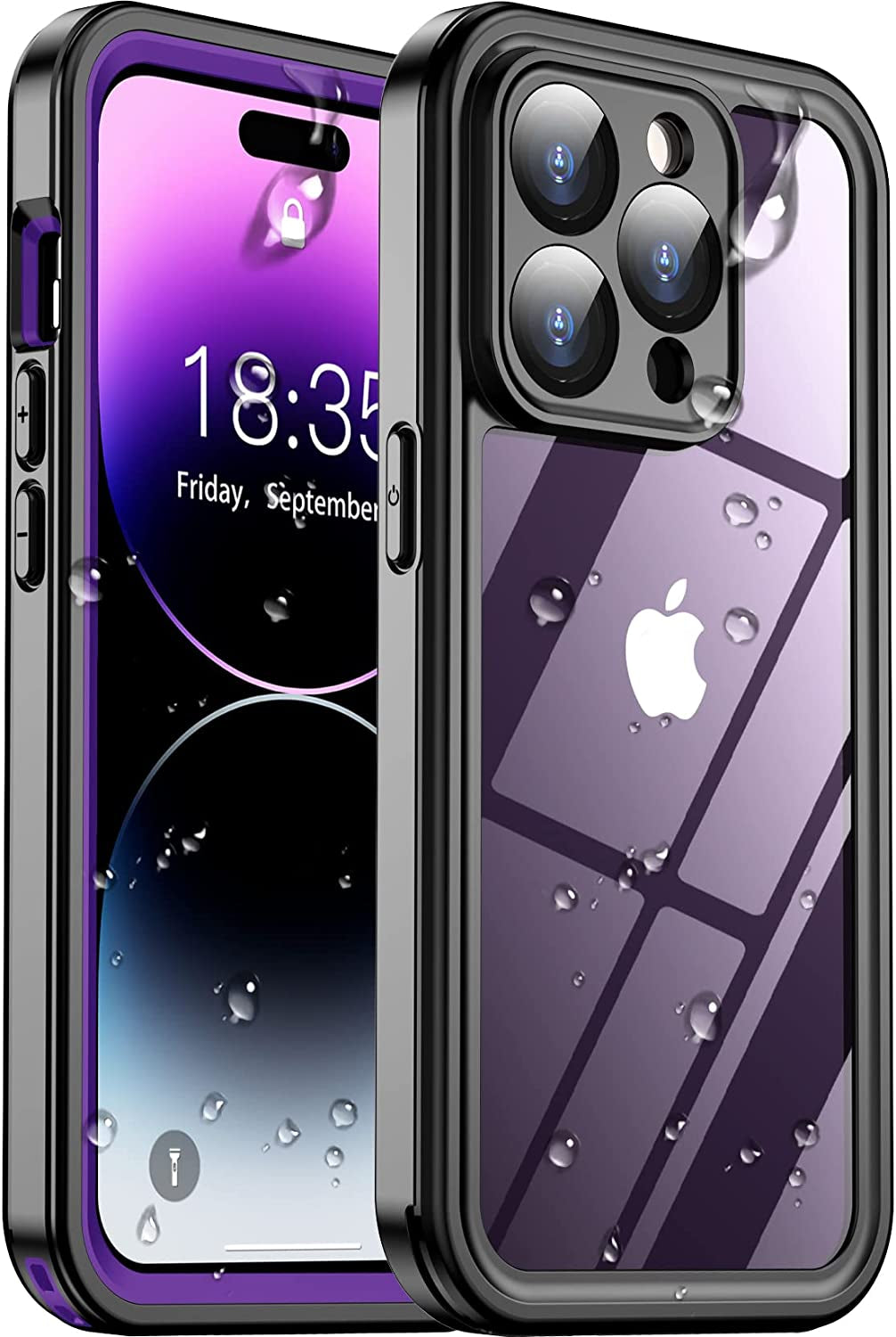Temdan [Real 360 Magnetic for Iphone 14 Case Waterproof,[Compatible with Magsafe] Built-In Glass Camera Lens & Screen Protection [Military Dropproof][Ip68 Underwater] Shockproof Phone Case  Temdan Purple/Clear iPhone 14 Pro Max 