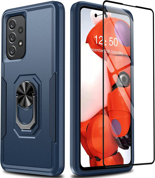 Oterkin for Samsung Galaxy A53 Case,A53 5G Case Military Grade Shockproof Protective Case with [360° Rotatable Ring Kickstand] [Tempered Glass Screen Protector] Heavy Duty Case for Samsung A53-Blue  Oterkin   