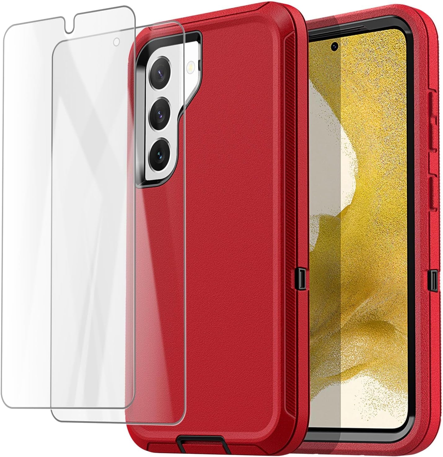Aicase for Samsung Galaxy S22 Case with Screen Protector,Heavy Duty Drop Protection Full Body Rugged Shockproof/Dust Proof Military Protective Tough Durable Phone Cover for Samsung S22 6.1“_5  AICase Red With Screen Protector  
