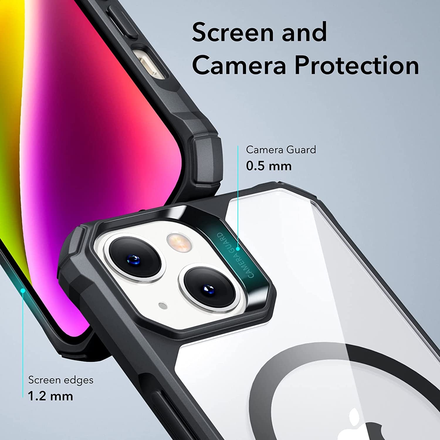 ESR Air Armor Magnetic Case with Halolock Compatible with Iphone 14/13 Case, Compatible with Magsafe, Military-Grade Protection, Shock-Absorbing Air-Guard Corners, Hard Acrylic Back, Clear Black  Electronic Silk Road Corp   