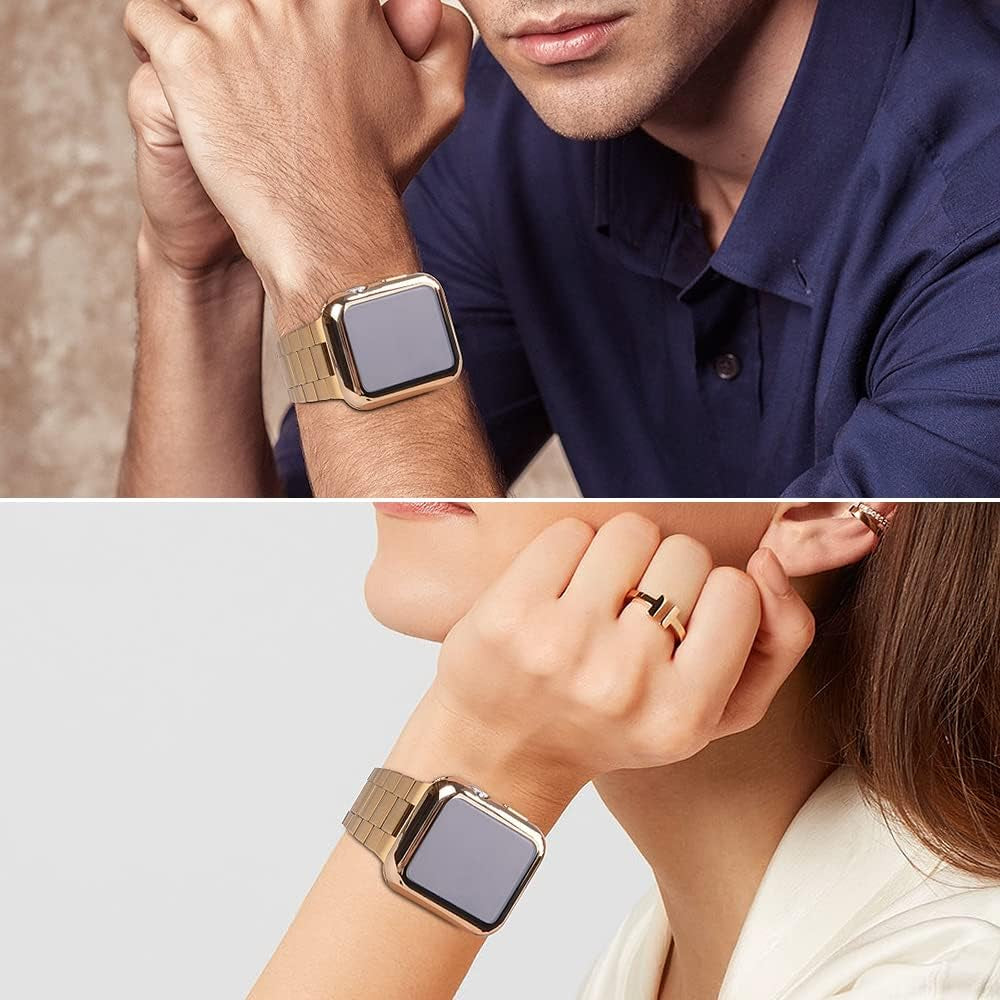 Wolait Compatible with Apple Watch Band 42Mm 44Mm 45Mm 49Mm 38Mm 40Mm 41Mm with Case, Upgraded Business Stainless Steel Band with Screen Protector Cover for Iwatch Series 8/7/6/SE Series 5/4/3/2/1  Wolait   