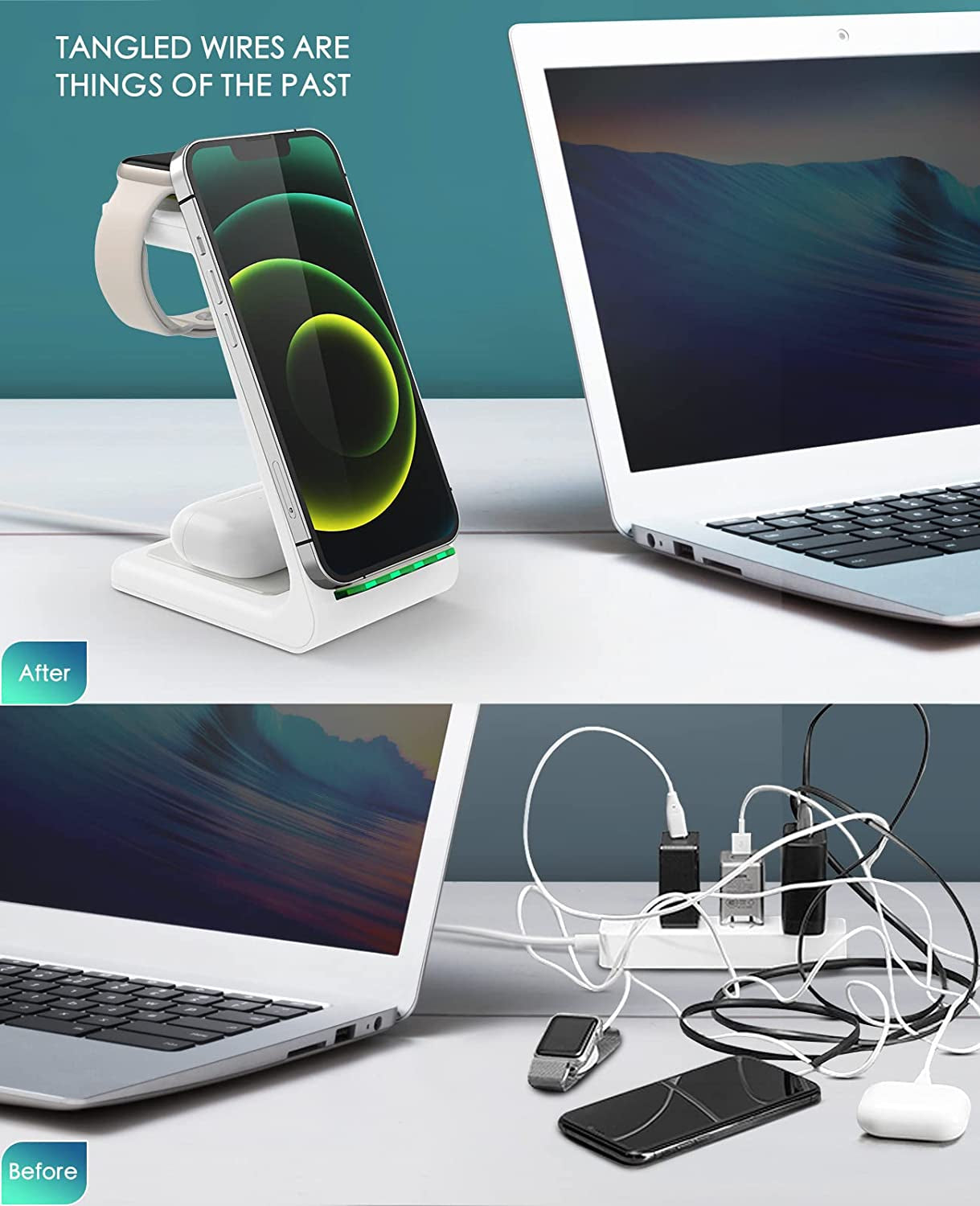 Wireless Charging Station,3 in 1 Fast Charging Station,Wireless Charger Stand for Iphone 14/13/12/11 Pro Max/X/Xs Max/8/8 Plus, Airpods 3/2/Pro, Iwatch Series 8/7/6/5/SE/4/3/2, and Samsung Phones  Iovis   