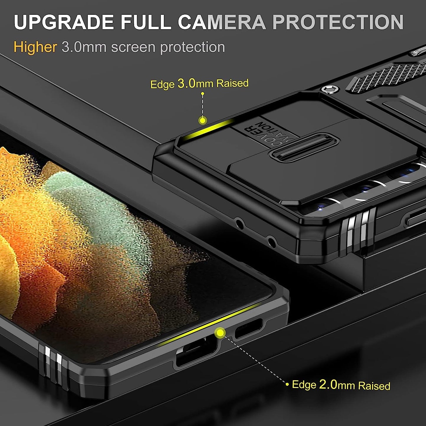 THMEIRA Samsung Galaxy S21 Ultra Case, Armor Phone Case for Samsung S21 Ultra with Screen Protector [Soft 2 Pcs] with Camera Cover, Galaxy S21 Ultra Magnetic Ring Case Anti-Fall Drop Protection, Black  THMEIRA   