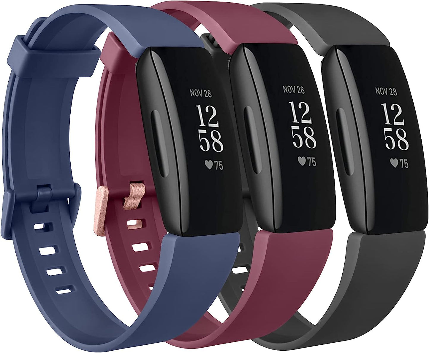 [3 Pack] Silicone Bands Compatible with Fitbit Inspire 2 & Fitbit Inspire HR & Fitbit Inspire & Fitbit Ace 2, Soft Sport Replacement Wristbands for Women Men (Lavender+Teal+Purple, Large)  Tobfit black/navy blue/wine red Small 