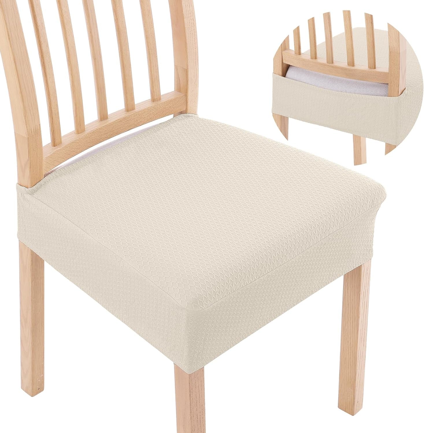 Smiry Stretch Jacquard Seat Covers for Dining Chairs, 6 Pack Washable Dining Chair Cover Dining Room Chair Seat Covers, Beige  smiry   