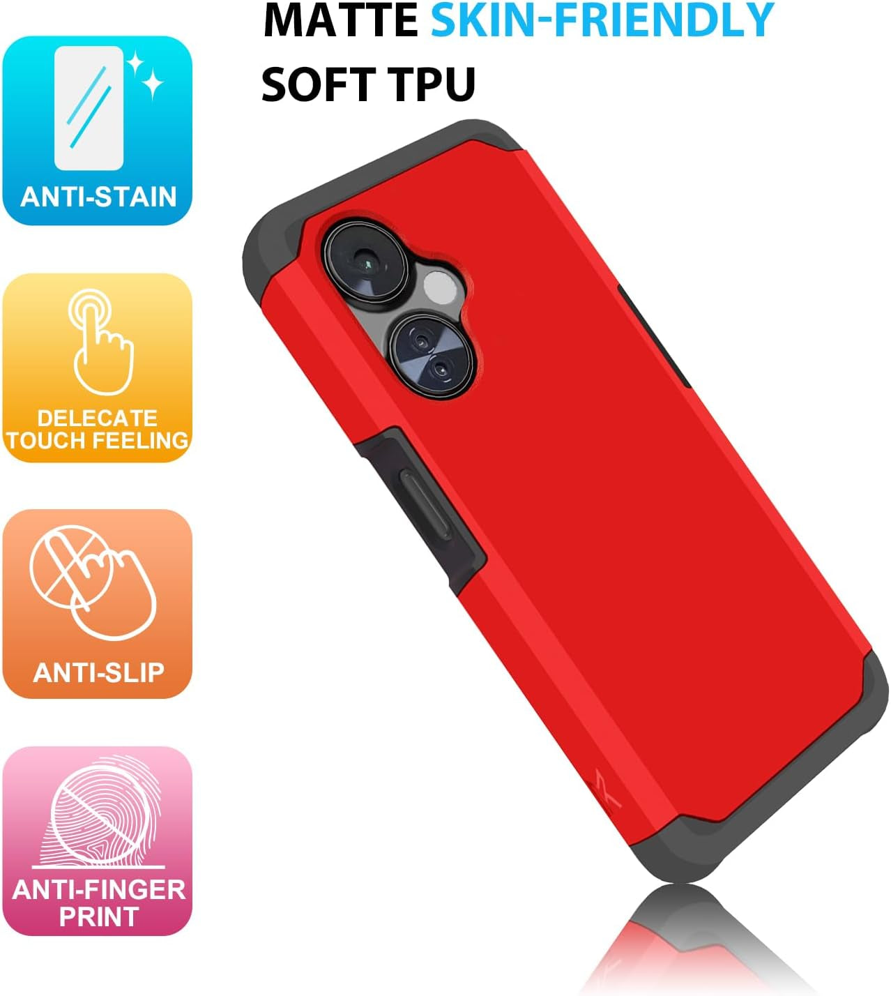 TJS Compatible for Oneplus Nord N30 5G Case, with Tempered Glass Screen Protector Dual Layer Hybrid (Magnetic Mount Friendly) Shockproof Drop Protection Impact Phone Case (Red)  TJS   