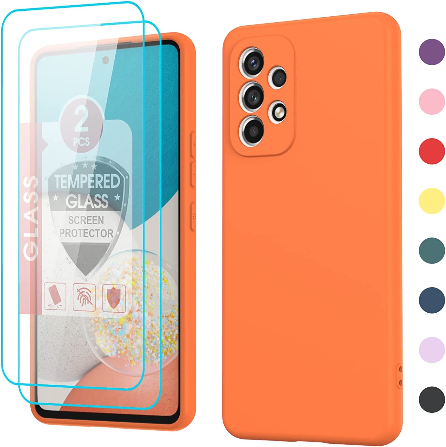 Leyi for Galaxy A53 Case, Case for Galaxy A53 5G with [2 Pack] Tempered Glass Screen Protector, Liquid Silicone Soft Microfiber Liner Cover Phone Case Samsung A53 5G, Orange  LeYi   