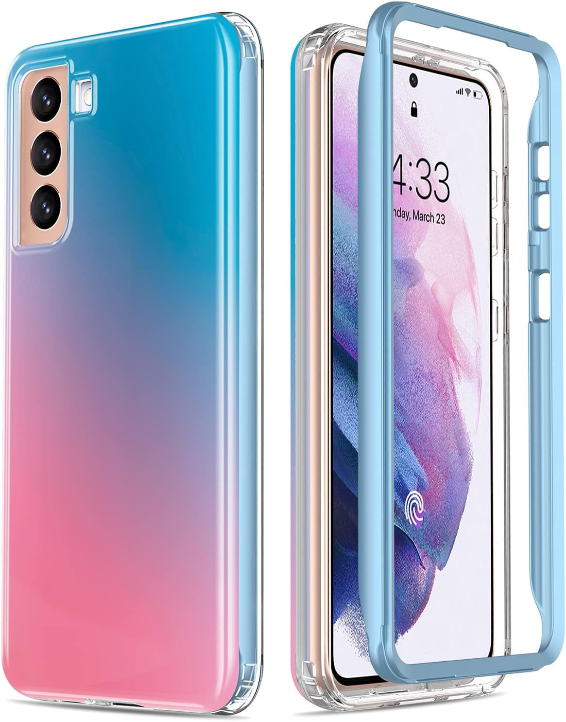 Esdot for Samsung Galaxy S21 Case,Military Grade Passing 21Ft Drop Test,Rugged Cover with Fashionable Designs for Women Girls,Shockproof Protective Phone Case for Galaxy S21 6.2" Flower Garden  Esdot Gradient Blue Pink  