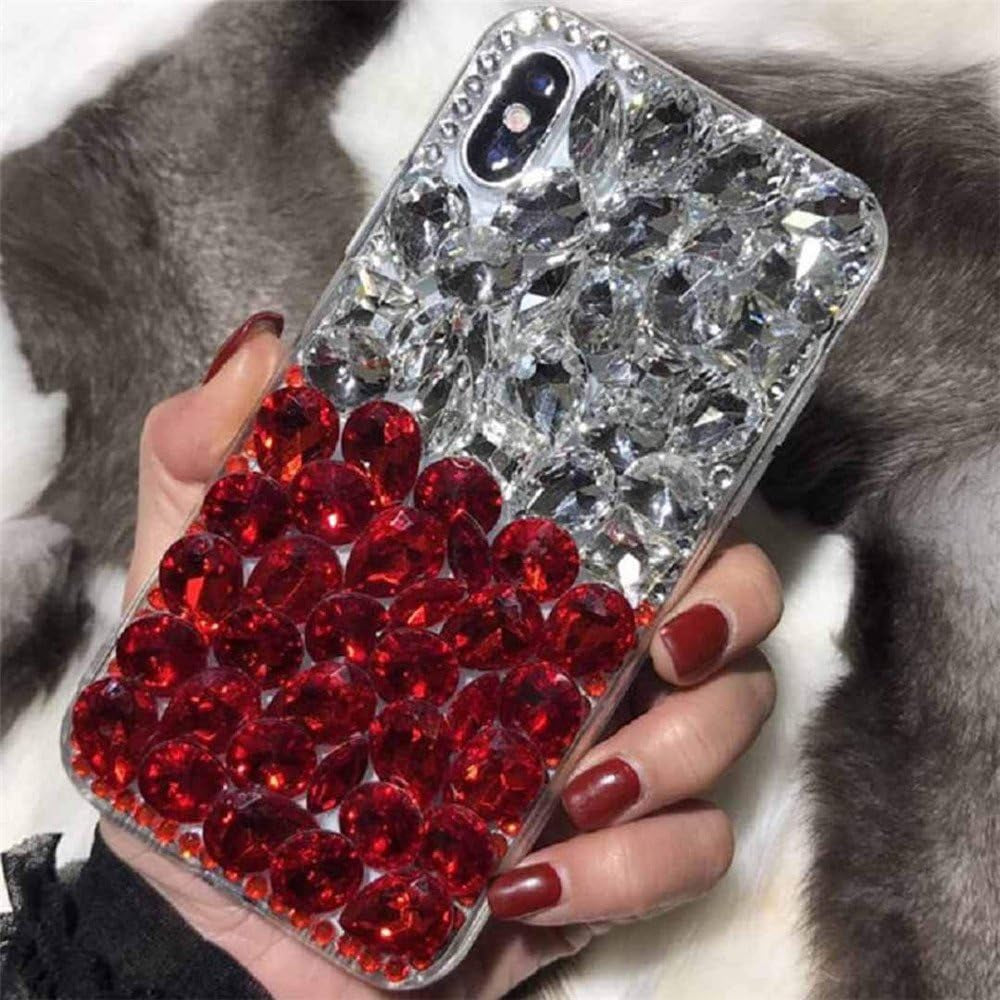 Case for LG G6,Luxury 3D Handmade Sparkle Stunning Stones Crystal Rhinestone Bling Full Diamond Gemstone Glitter Case for LG G6(A Full Black)  RB-CASE C Diamond-White/Red  