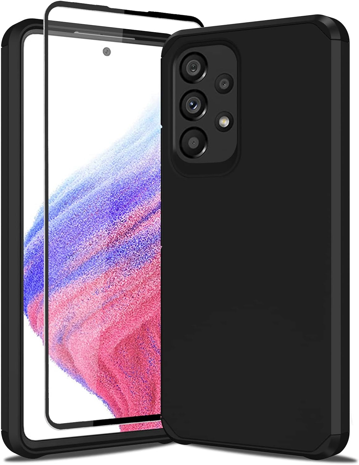 Sunstory for Galaxy A53 5G Case with Tempered Glass Screen Protector, Samsung A53 5G Case, Hybrid Shock Proof Rugged Bumper PC+TPU Cover for Samsung Galaxy A53 5G Case Phone (A53 5G, Navy Blue)  SunStory Black A53 5G 