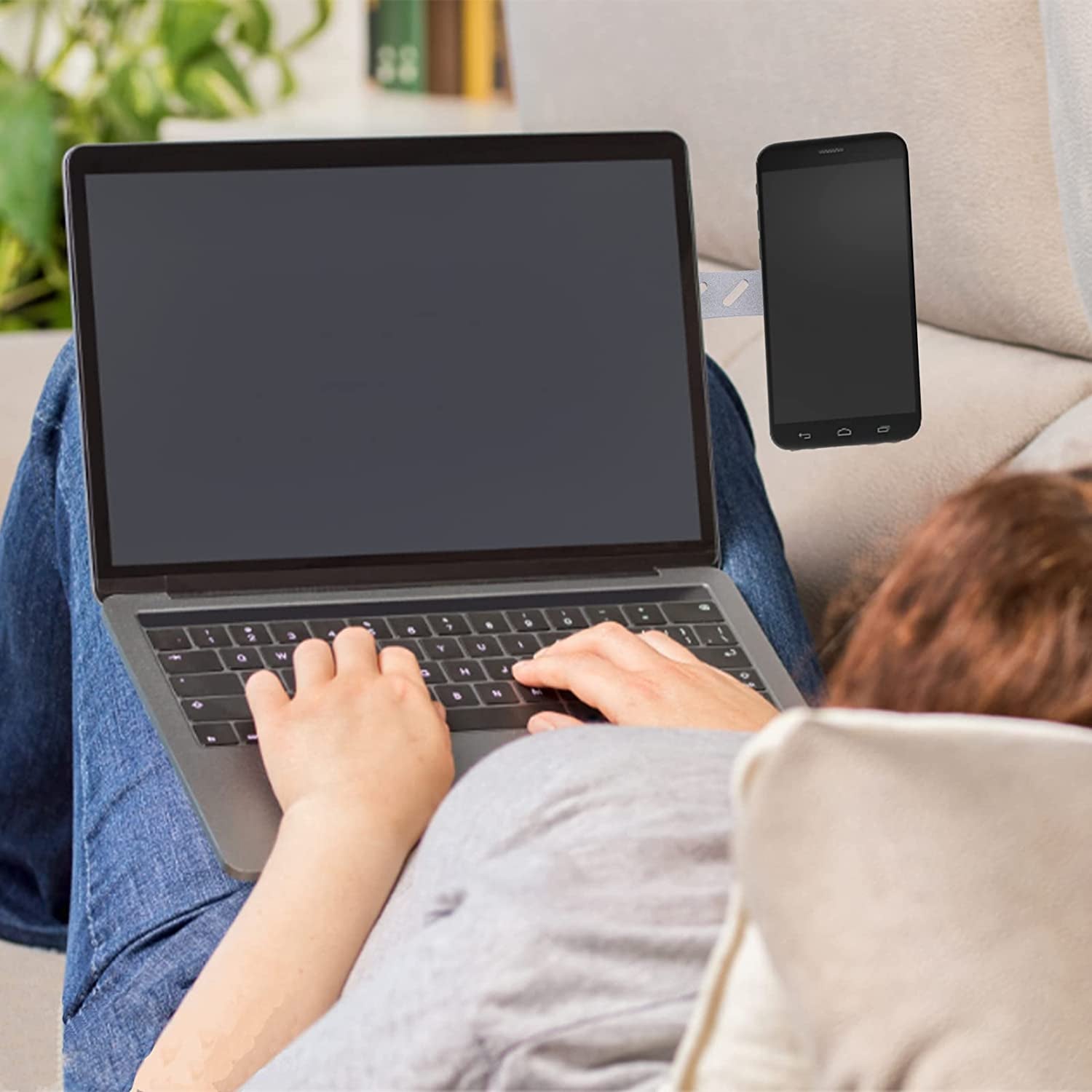 Magnetic Phone Holder, Adjustable Laptop Stand, Foldable Laptop Side Mount Clip, Slim Portable Computer Expansion Bracket Compatible with Any Phone, Silver  SIXGOD   