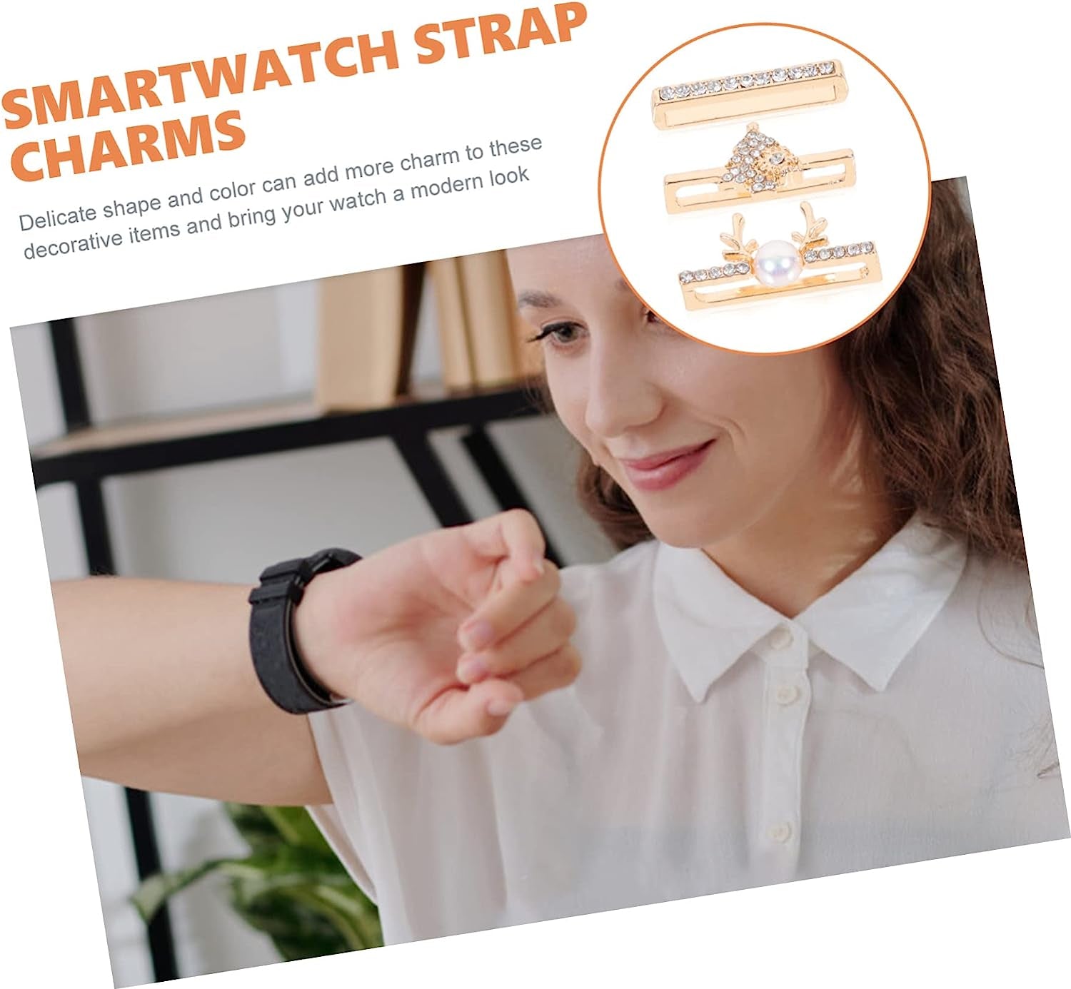 Mikikit 12 Pcs Compatible Loops Themed Anti-Slip Rhinestones Exquisite Decorations Charms Delicate Ornament with Watch Decors Design Smartwatch Accessories Band Christmas Golden Strap  Mikikit   