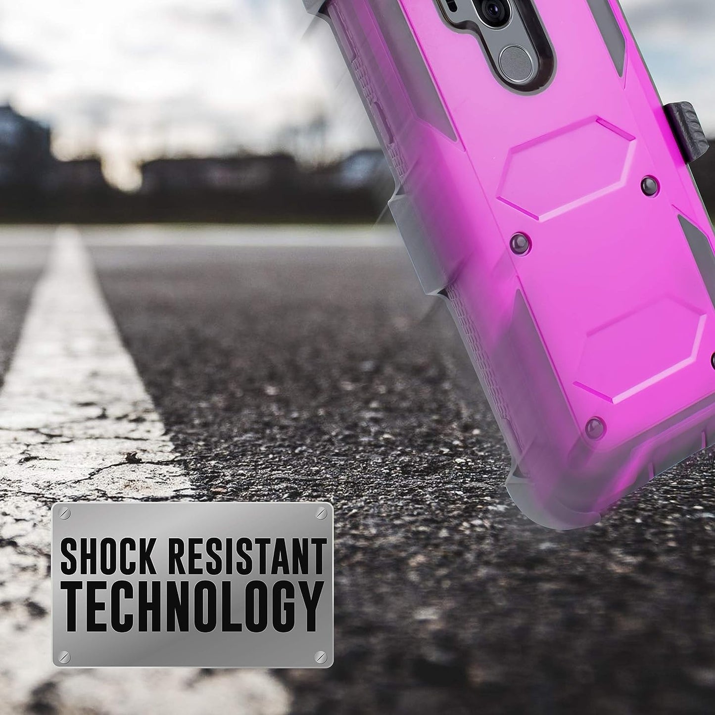 LG G7 Case, LG G7 Thinq Case, Full-Body Rugged Holster Case with Built-In Screen Protector for LG G7 2018 Release (Purple)  mstechcorp   