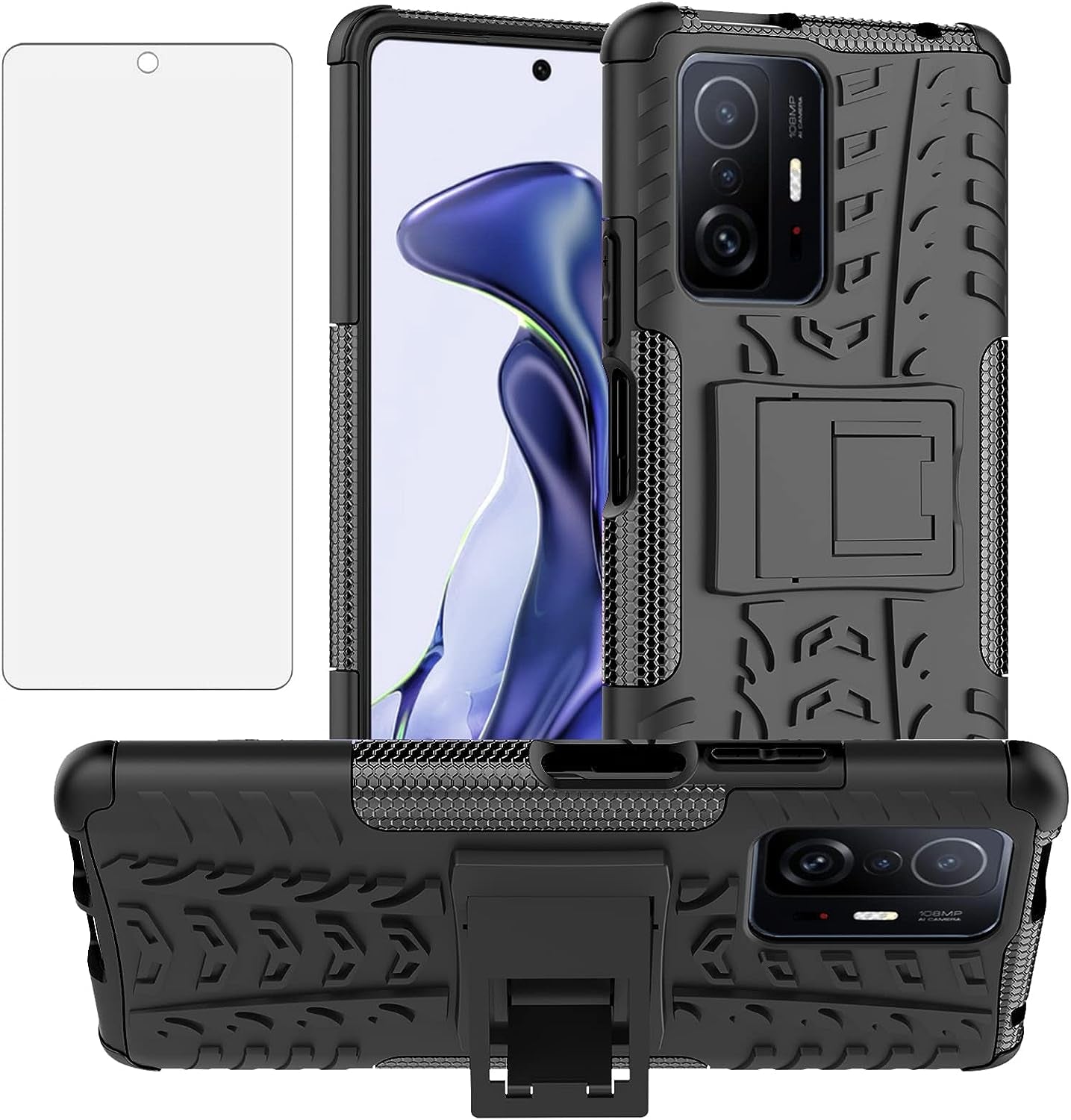 Asuwish Phone Case for Xiaomi Mi 11T/Mi11T Pro 5G with Tempered Glass Screen Protector and Slim Stand Hybrid Heavy Duty Rugged Protective Cell Cover Mi11Tpro T11 G5 Kickstand Mobile Women Men Green  Asuwish Black For Mi 11T (5G) / Mi 11T Pro (5G) 