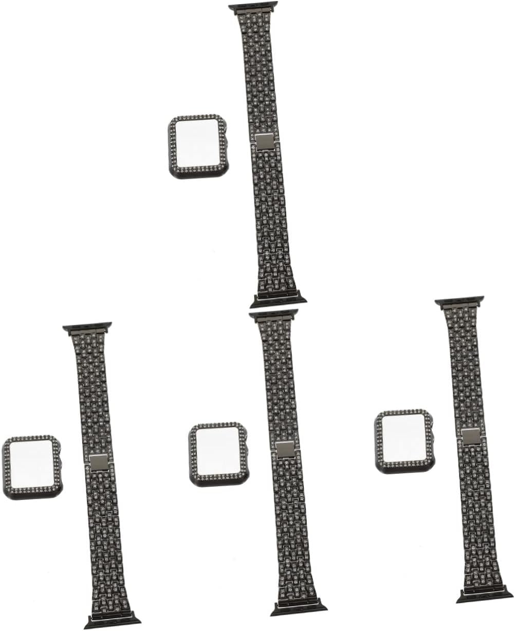 Mikikit Aplple Watch Bands 4 Sets Anti- Decorative Watch Case Band Watchband Anti-Slip Anti-Skid Portable Belt Rhinestone Metal of Replacement Replaceable Strap Slip  Mikikit Blackx4pcs 0.3X3.2X19CMx4pcs 