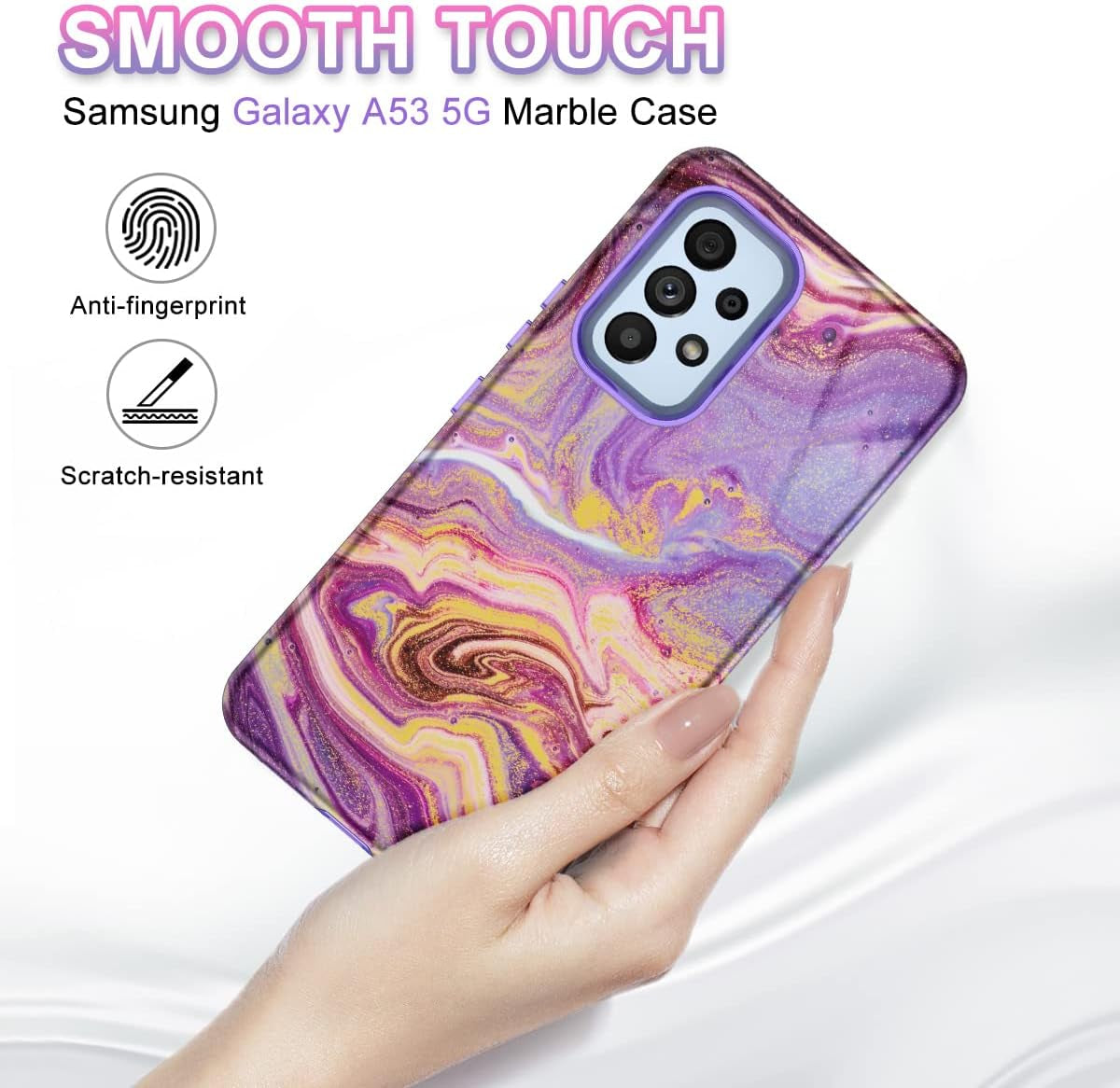 Btscase for Samsung Galaxy A53 5G Case, Marble Pattern 3 in 1 Heavy Duty Shockproof Full Body Rugged Hard Pc+Soft Silicone Drop Protective Women Girl Cover for Samsung Galaxy A53 5G,Drift Sand/Purple  Btscase   