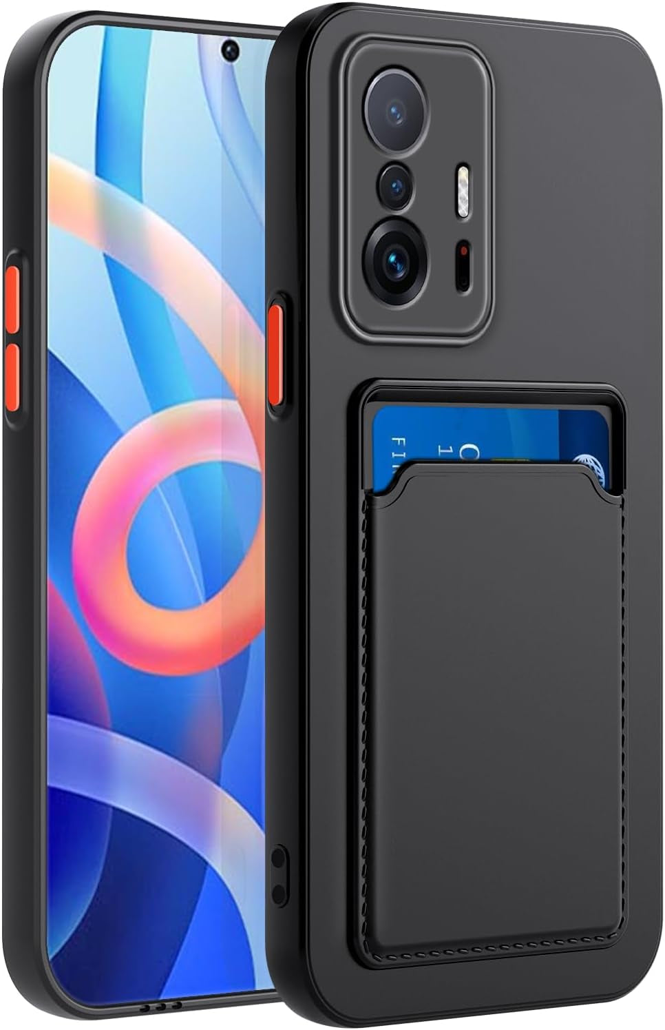 For Xiaomi Mi 11T Case, Xiaomi 11T Pro Case with Minimalist Credit Card Holder Slot TPU Soft TPU Silicone Scratch-Resistant Slim Card Slot Wallet Case Protective Cover for Xiaomi 11T Pro/Mi 11T-Purple  TSAYGFK Black  