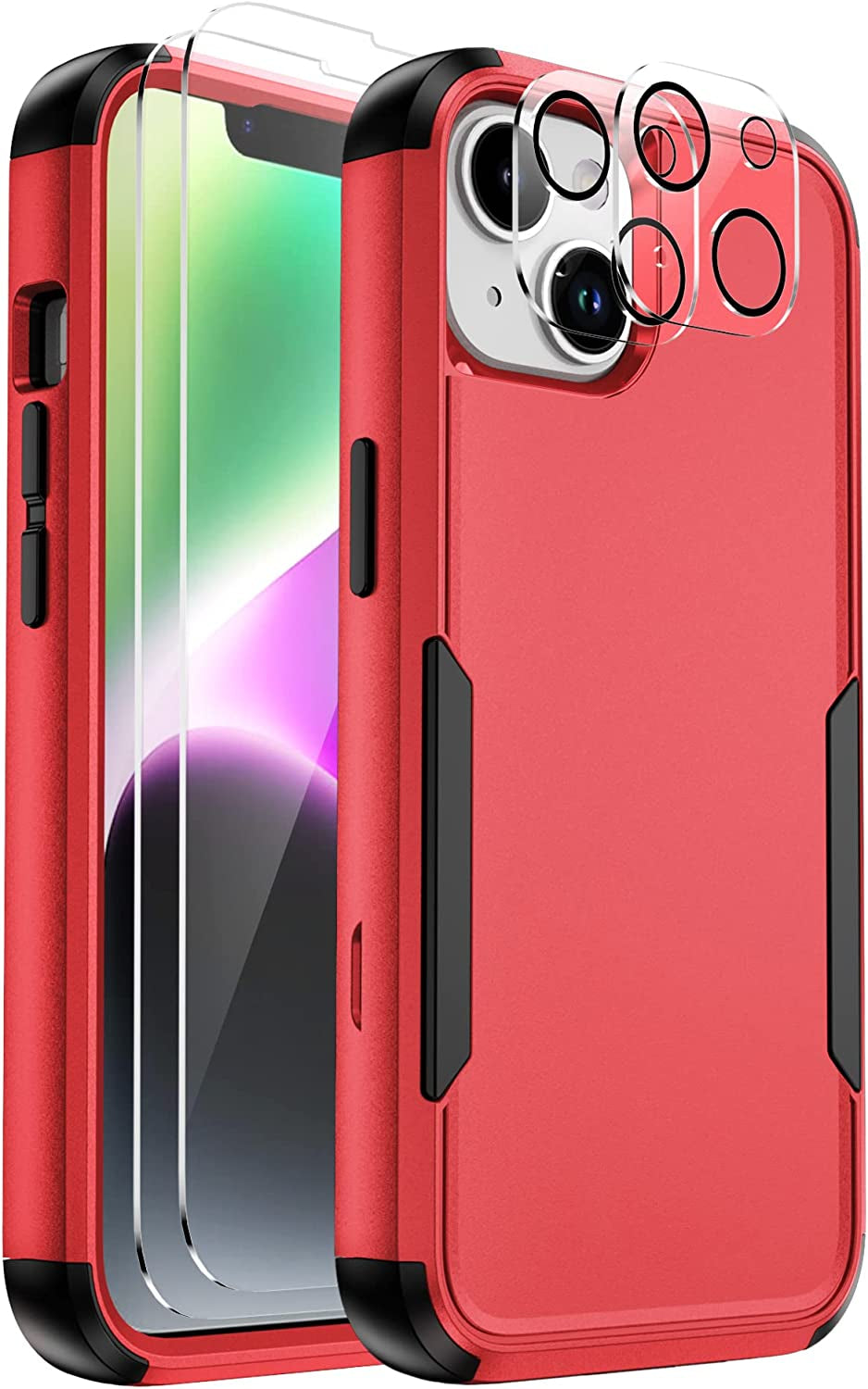 Ezanmull for Iphone 14 Case, [Shockproof] [Dropproof] [Full-Body] [2+Tempered Glass Screen Protector + 2+Tempered Camera Lens Protector] Heavy Duty Protection Phone Case for Apple Iphone 14 (Red)  Ezanmull Red  