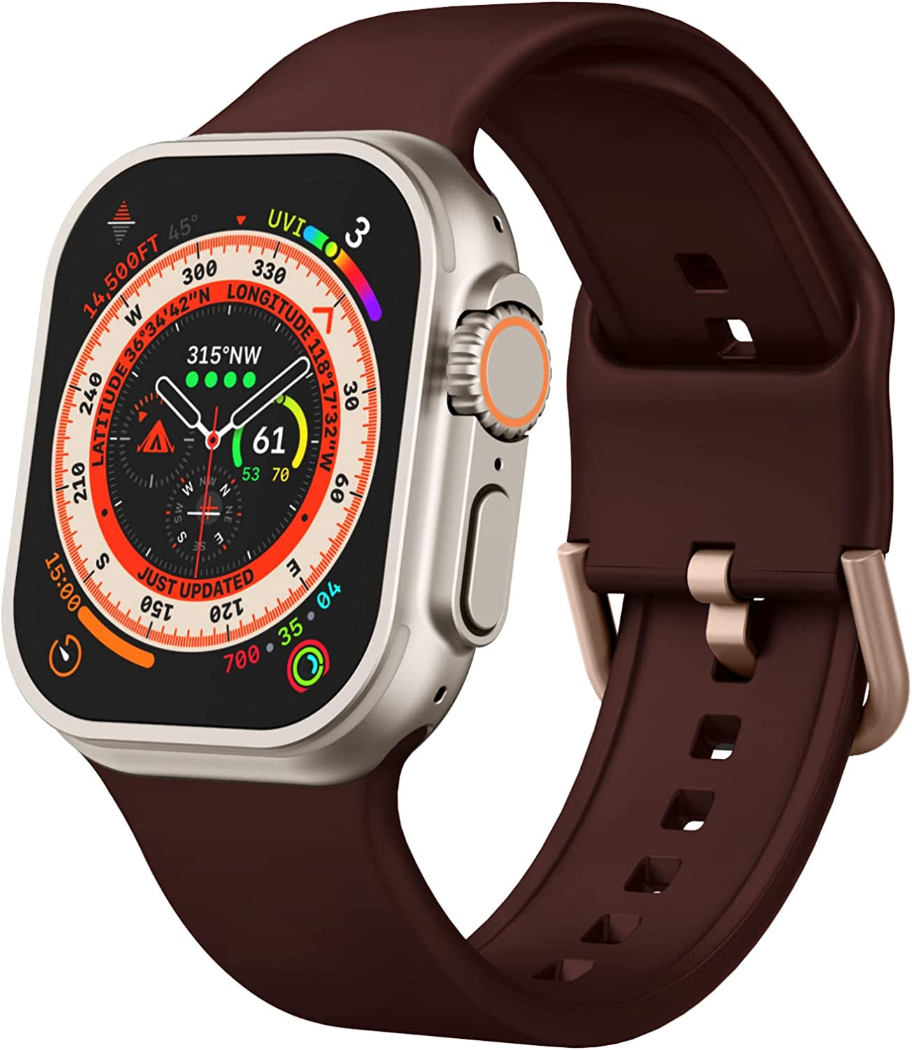 Sport Band Compatible with Apple Watch Bands 49Mm 45Mm 44Mm 42Mm 41Mm 40Mm 38Mm, Soft Silicone Wristbands Replacement Strap with Classic Clasp for Iwatch Series SE 8 7 6 5 4 3 2 1 Ultra for Women Men  Recoppa Root Beer 42mm/44mm/45mm/49mm 