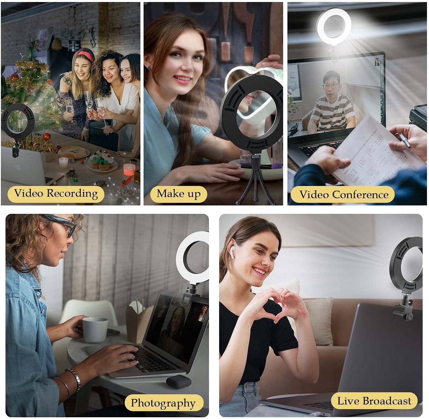 REDZHONG LED Ring Light Video Conference Lighting - 6 Selfie Light with Tripod Stand | Circle Light for Phone Computer Desktop Monitor Laptop & Zoom Light for Webcam Live Streaming Makeup, White  REDZHONG   