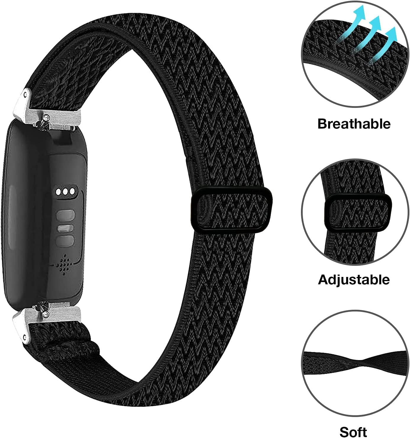 3 Pack Adjustable Fitbit Inspire 2 Bands, Compatible with Fitbit Inspire 2 / Inspire Hr/Inspire, Soft Loop Nylon Fabric Breathable Stretchy Replacement Straps for Women/Men  POHNUI   