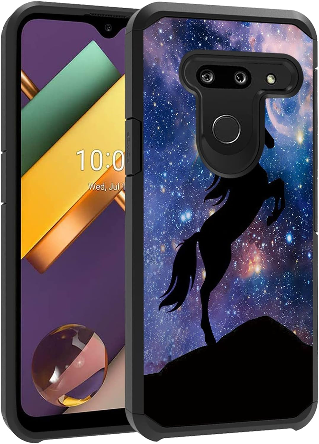 FQTBCEARI Case for LG G8 Thinq/Lg G8S Thinq/Lg G8, 2 in 1 Hybrid Hard PC & Soft Silicone Heavy Duty Dual Layer Shockproof Full-Body Protection Case - Black Dog Labrador  chatham Galaxy Nebula Horse  