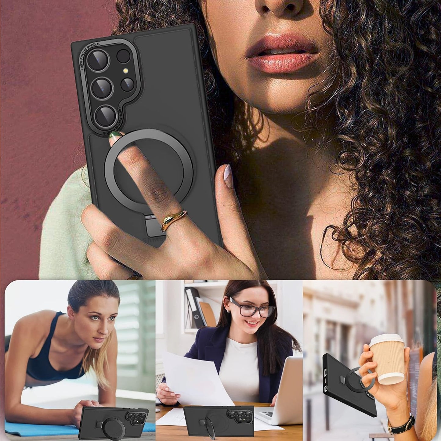 Cyberowl for Samsung Galaxy S23 Ultra Case with [3 in 1] Magnetic-Ring Stand, Military-Grade Drop Protection Translucent Matte Case for Women Men, Black  Cyberowl   