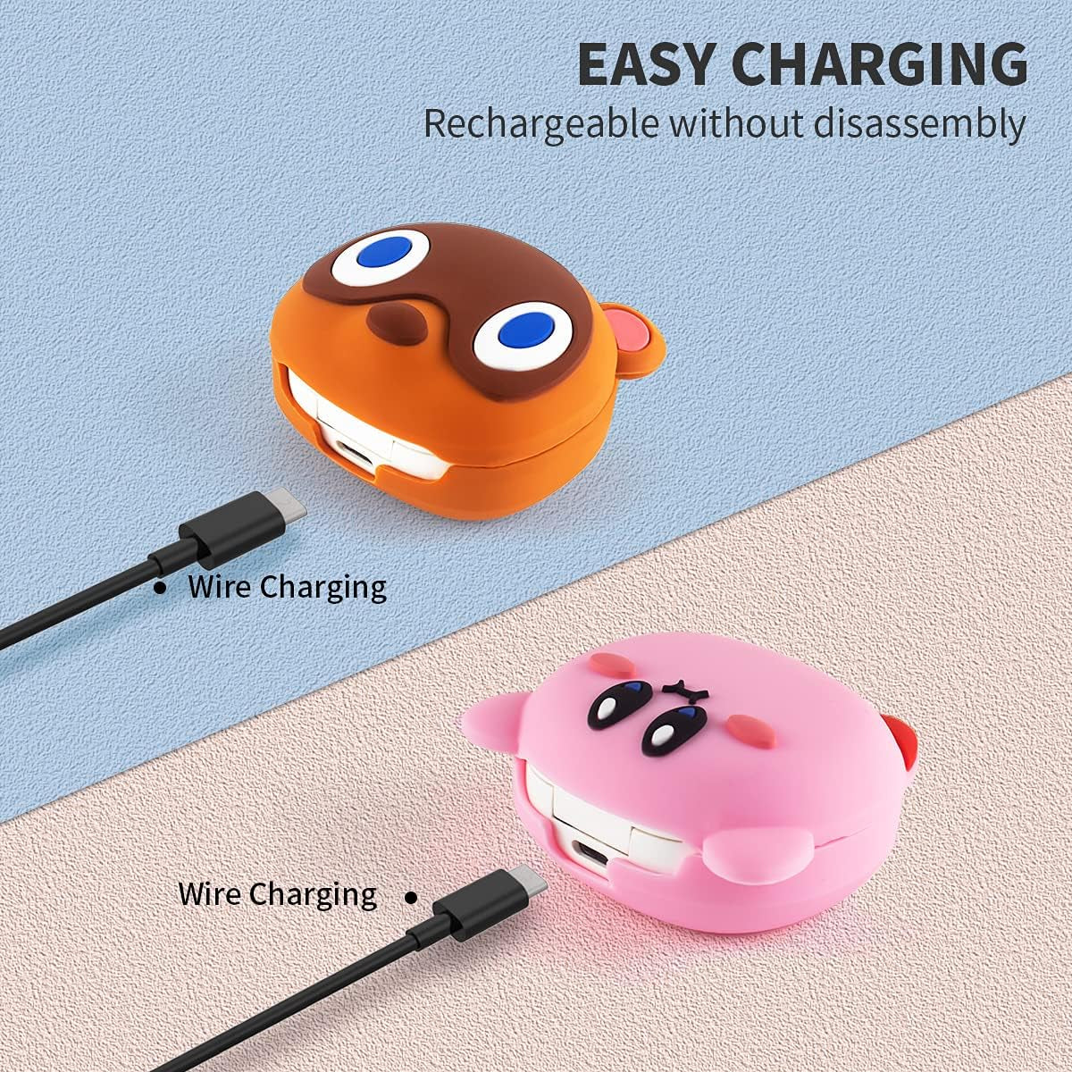 [2 Pack] TOLUOHU Compatible with Samsung Galaxy Buds 2Pro(2022)/Galaxy Buds 2/Galaxy Buds Pro/Galaxy Buds Live Case, 3D Cute Cartoon Soft Silicone for Girls Boys Kids Teens Women(Kirby+Brown Raccoon)  TOLUOHU   