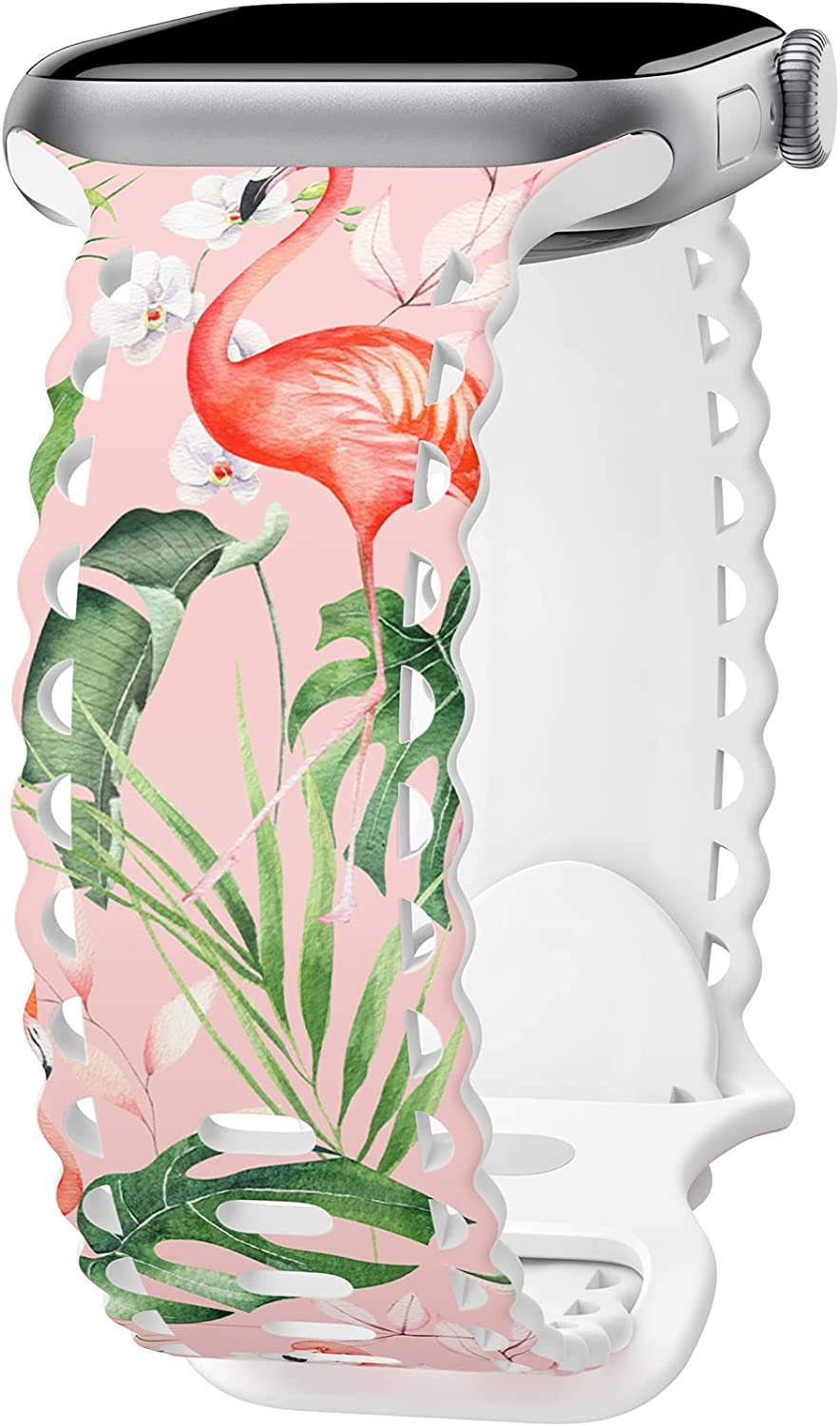 Upfurmach Compatible with Apple Watch Band 41Mm 40Mm 38Mm 49Mm 45Mm 44Mm 42Mm Women Girl, Rose Floral Print Lace Hollow-Out Soft Silicone Sport Bands for Iwatch Ultra SE Series 8 7 6 5 4 3 2 1, Rosb-38  UpfurMach C-Flamingo 41mm/40mm/38mm 