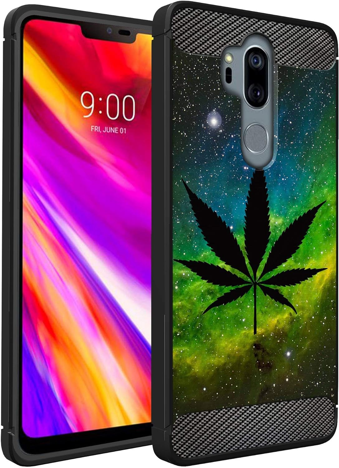 Casesondeck Case Compatible with [LG G7 Thinq | LG G7] LG G7 Design Case, Slim Black Flexible Sleek Shock Protection TPU Case (Pink Galaxy Stars)  CasesonDeck Green Leaf Galaxy  