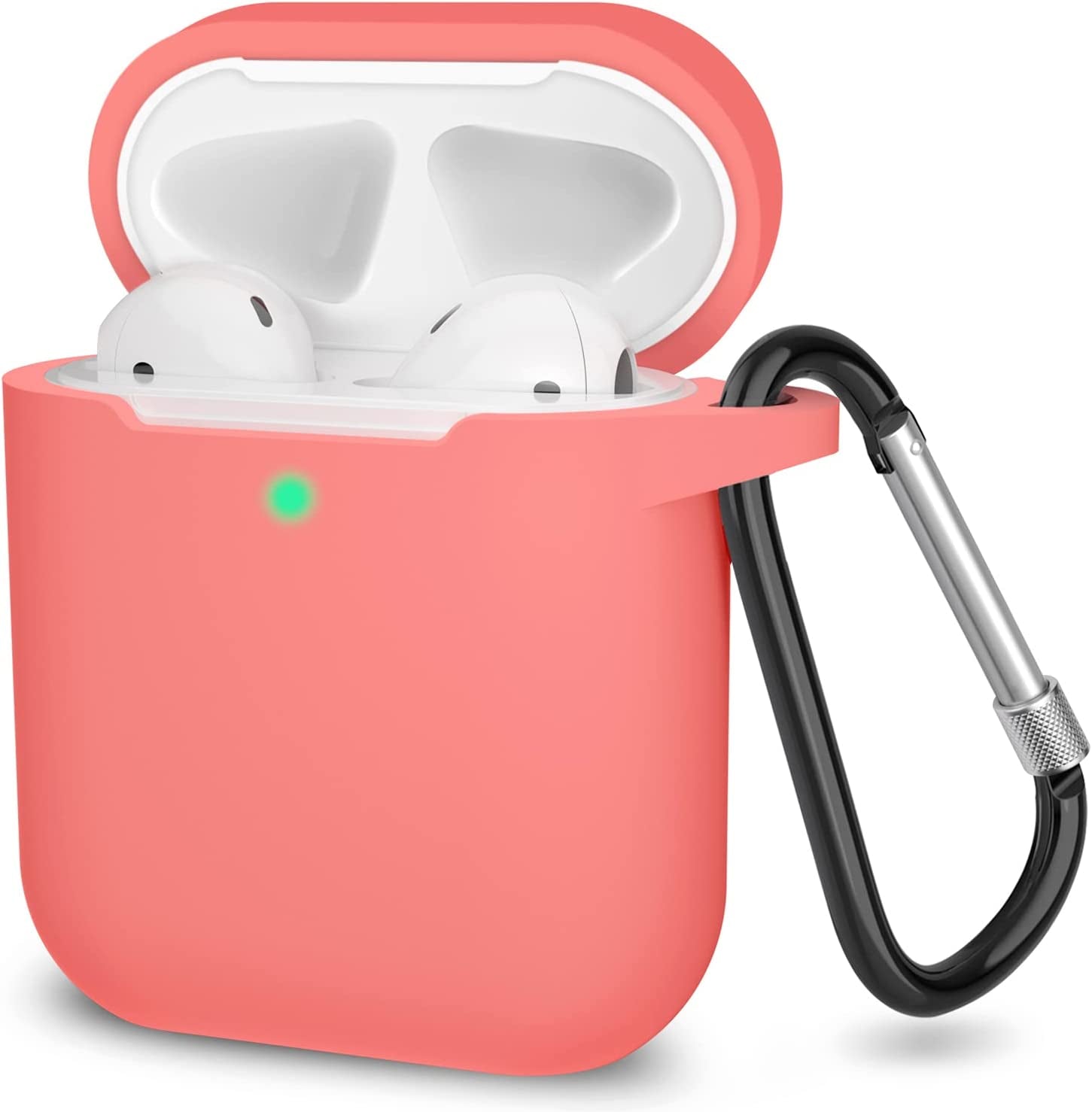 SATLITOG Airpods Case Cover with Secure Lock Keychain, Protective Silicone Cover Compatible with Apple Airpods 2Nd & 1St Charging Case - Dark Blue  SATLITOG Coral  