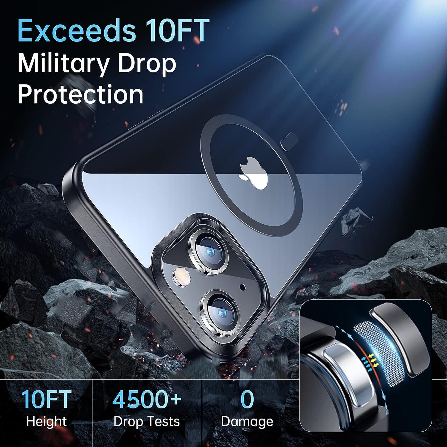 JUESHITUO 2023 Magnetic Slim Crystal Clear Case for Iphone 14 plus Case Magsafe[Not Yellowing][Military Grade Protection][No.1Strong Magnets]Compatible with Iphone 14 plus Magsafe Case 6.7,Space Black  iPhone 14 Plus case Magsafe   