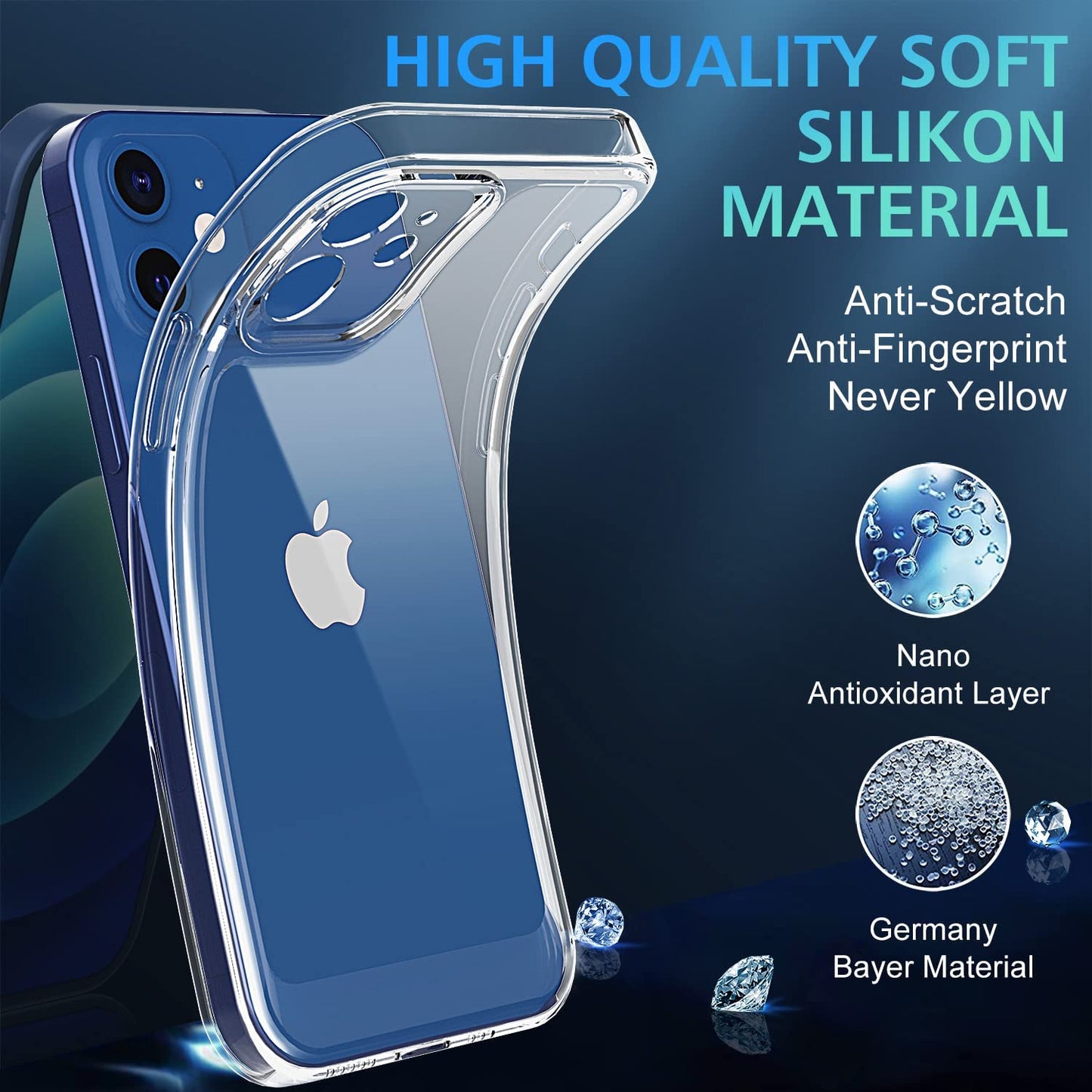 WISMURHI Crystal Clear Case for Iphone 12, [Never Yellow], [Camera Protection], [Magsafe Adaptation], Soft Slim Silicone Phone Cover Case, Shockproof Iphone 12 Case Protective Transparent, 6.1''  WISMURHI   