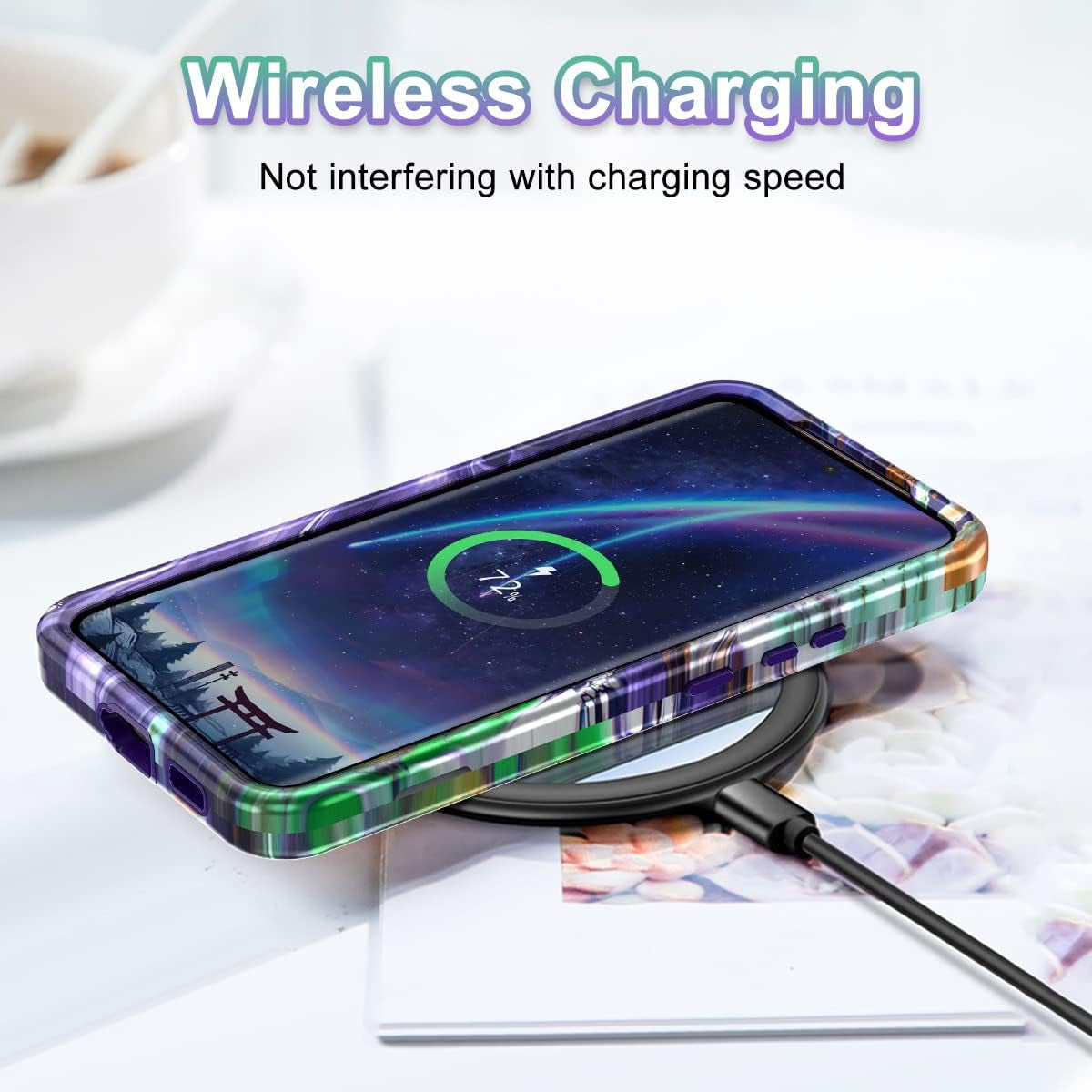 Btscase for Samsung Galaxy S22 5G Case,Marble Pattern 3 in 1 Heavy Duty Shockproof Full Body Rugged Hard Pc+Soft Silicone Drop Protective Women Girl Cover for Samsung Galaxy S22,Dreamland River/Purple  Btscase   