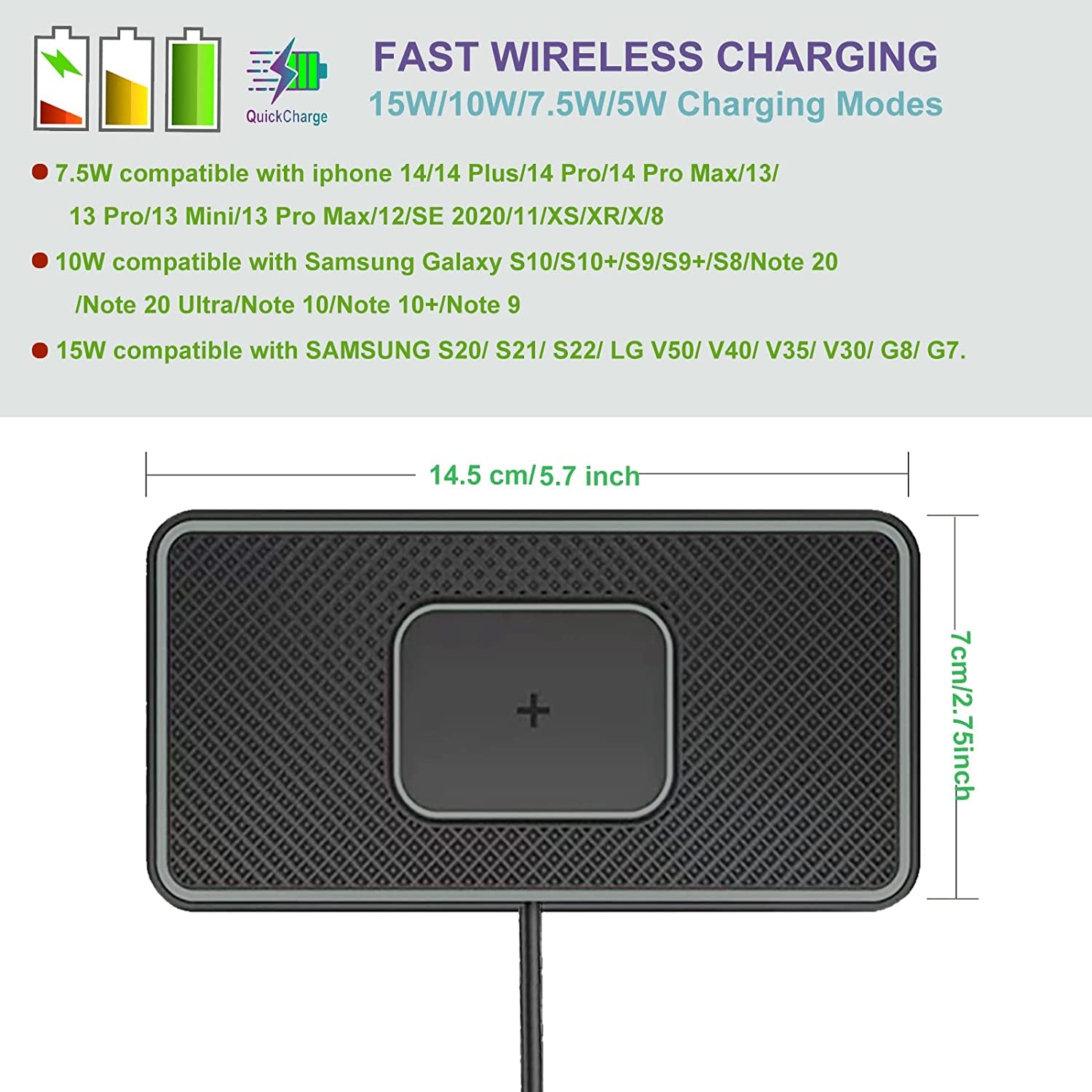 Wireless Charger,Sanmido Wireless Car Charger Charging Pad 10W Wireless Phone Charger Non Slip Fast Charger Pad Android Cell Phone Wireless Charging Mat Galaxy21/20S9S10S8Note10 (C1P)  SANMIDO   