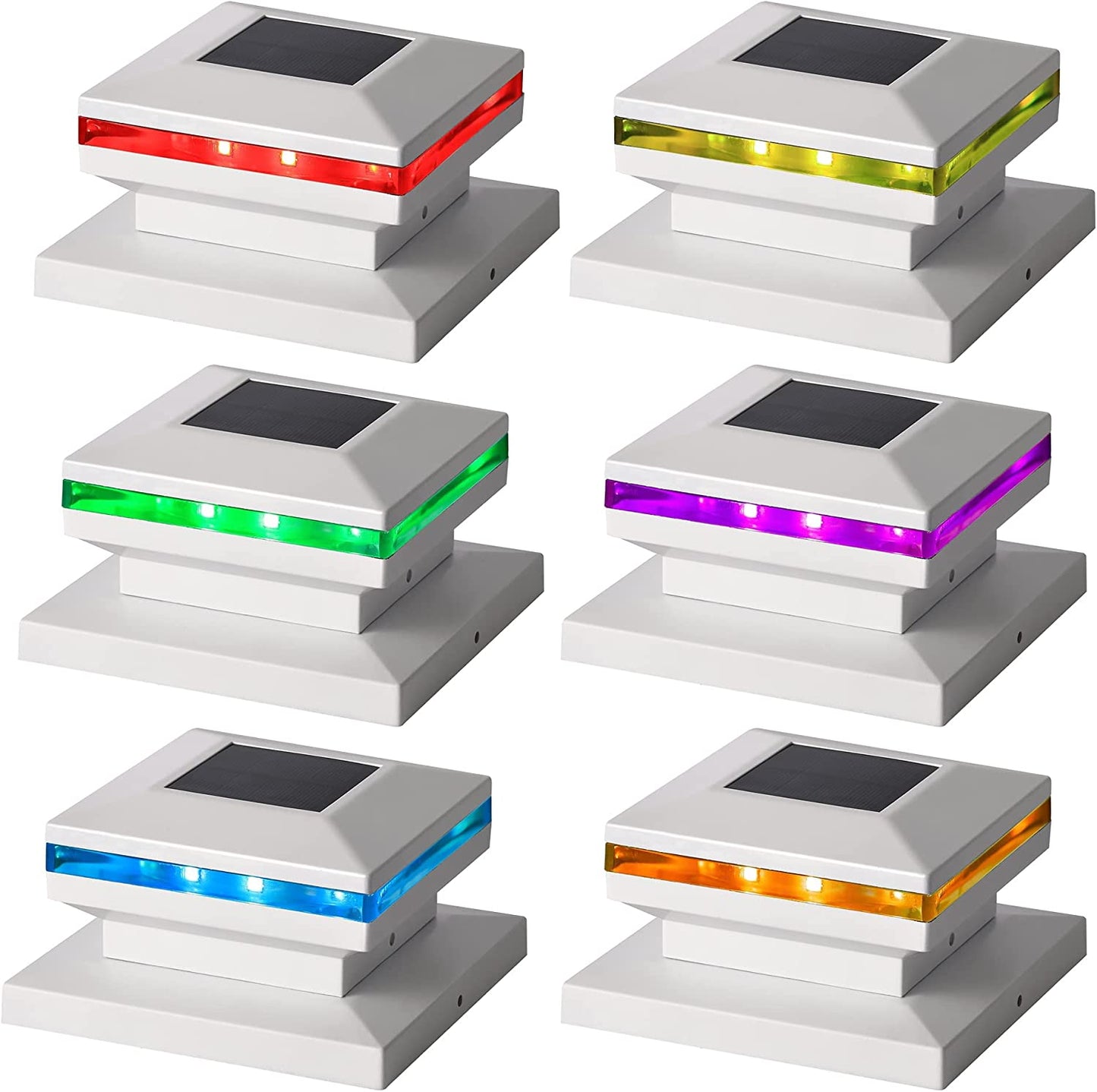 MAGGIFT 15 Lumen Outdoor Post Cap Light for Fence Deck or Patio, Warm White High Brightness SMD LED Lighting, Lamp Fits 4X4, 5X5 or 6X6 Wooden Posts, 6 Pack  MAGGIFT RGB White 6 pack 