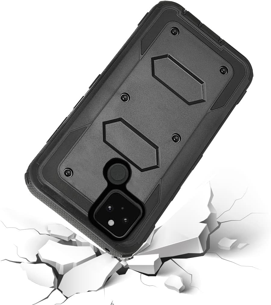 Asuwish Phone Case for Google Pixel 5 Cover Hybrid Rugged Shockproof Hard Drop Proof Full Body Protective Heavy Duty Mobile Dual 3 Layer Slim Cell Accessories Pixel5 5G Pixle Five G5 Women Men Black  Asuwish   