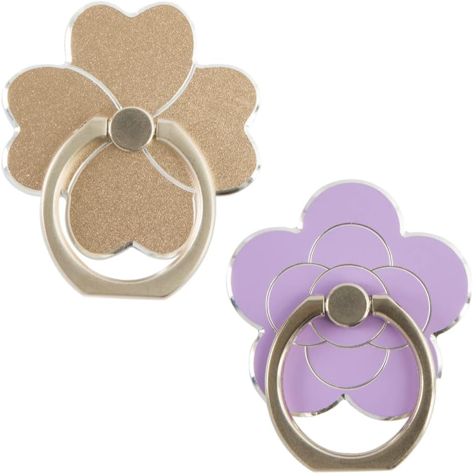 Flower Metal Cell Phone Ring Holder for Hand, Zinc Alloy Phone Back Ring Grip for Finger(Gold)  SUNURS Purple Flower + Gold Lucky  